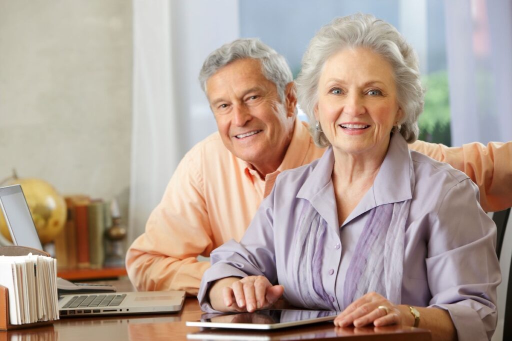 Mature couple making financial decisions
